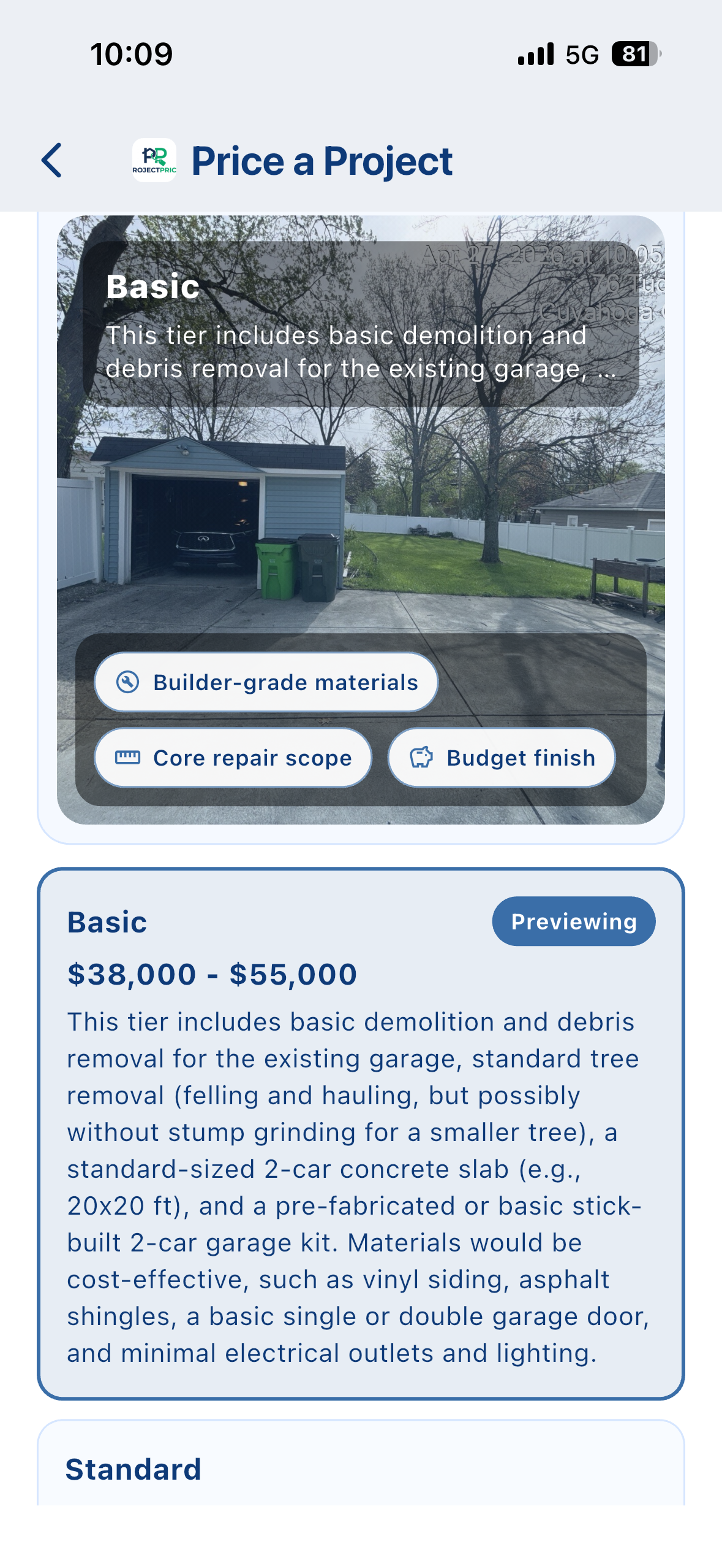 Existing 1-car garage before demolition and rebuild